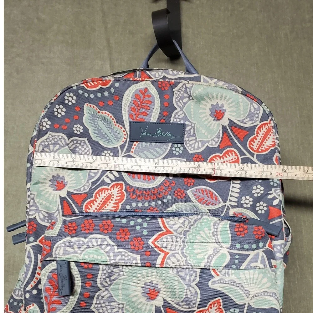 Vera Bradley Nomadic Floral Lighten Up Backpack Gray Coral Mint Canvas Bag